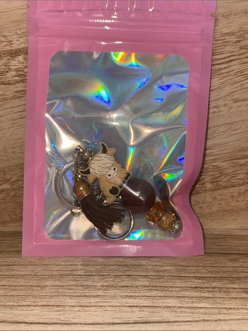 Cute Cow Charm Keychain with Brown Tassel - Pink Packaging